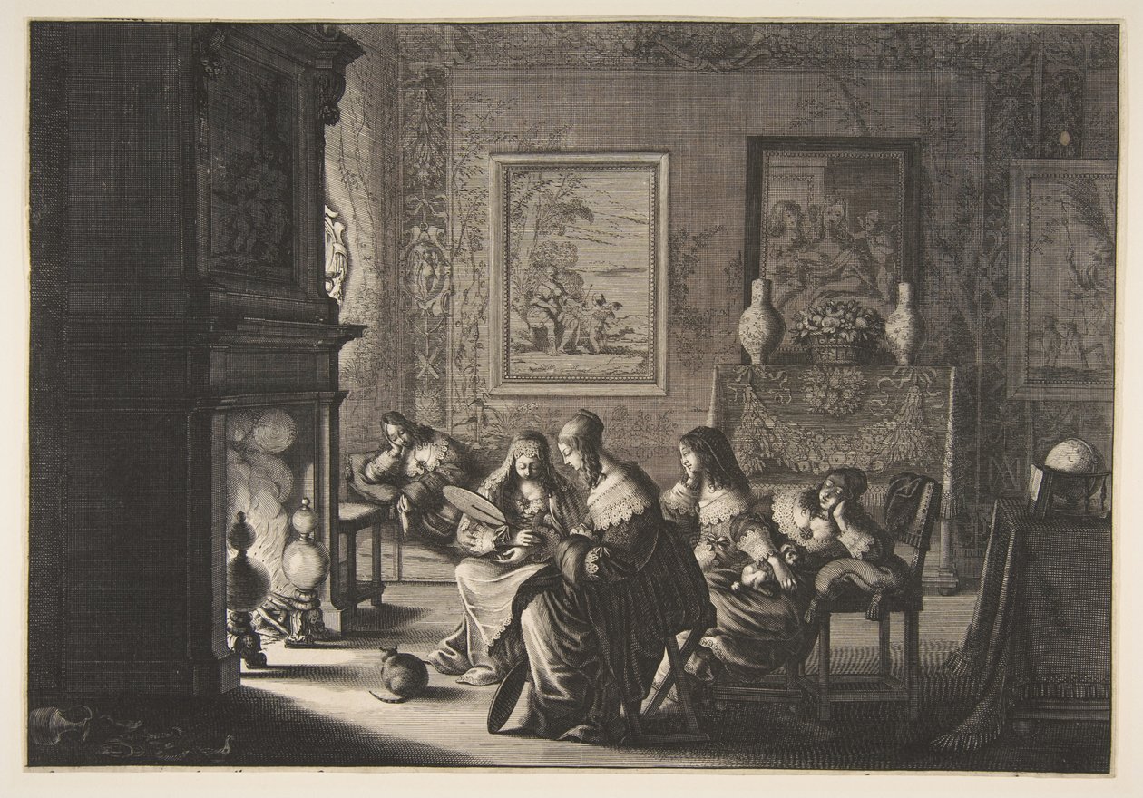 Foolish Virgins Sleeping (Hullut neitsyet nukkuvat odottaen sulhasen saapumista) tekijältä Abraham Bosse