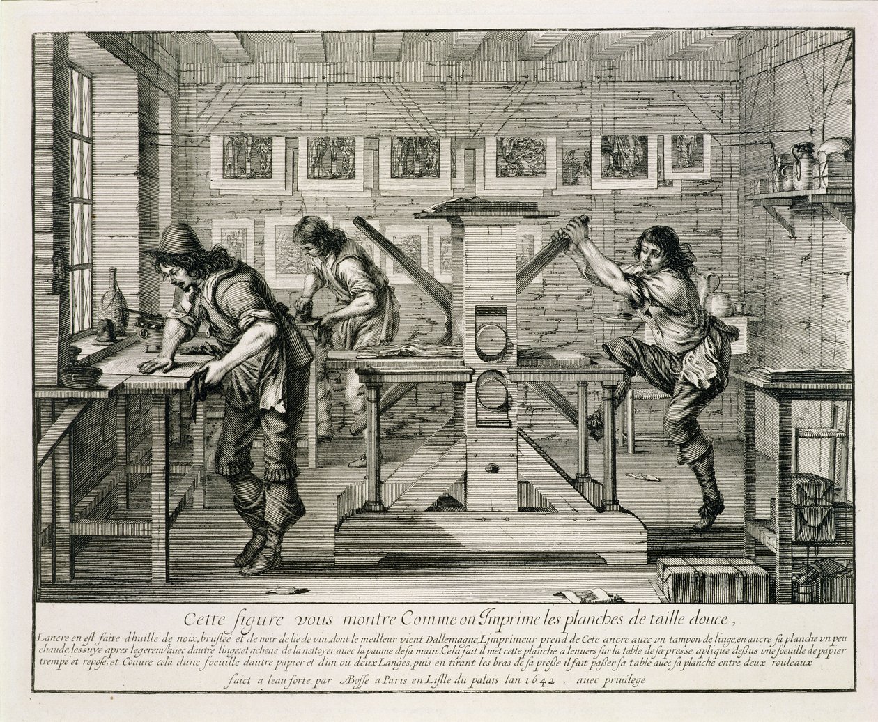 Ranskalainen painokone, 1642 tekijältä Abraham Bosse
