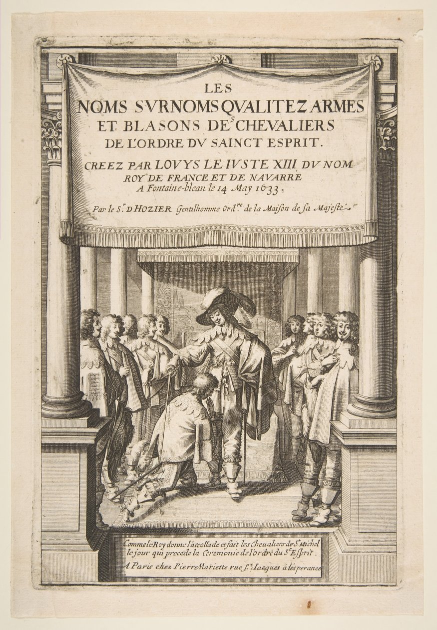 Pierre dHoziersin etukappale Ritarien nimet, lempinimet, laatu, käsivarret ja vaakunat..., 1634. tekijältä Abraham Bosse