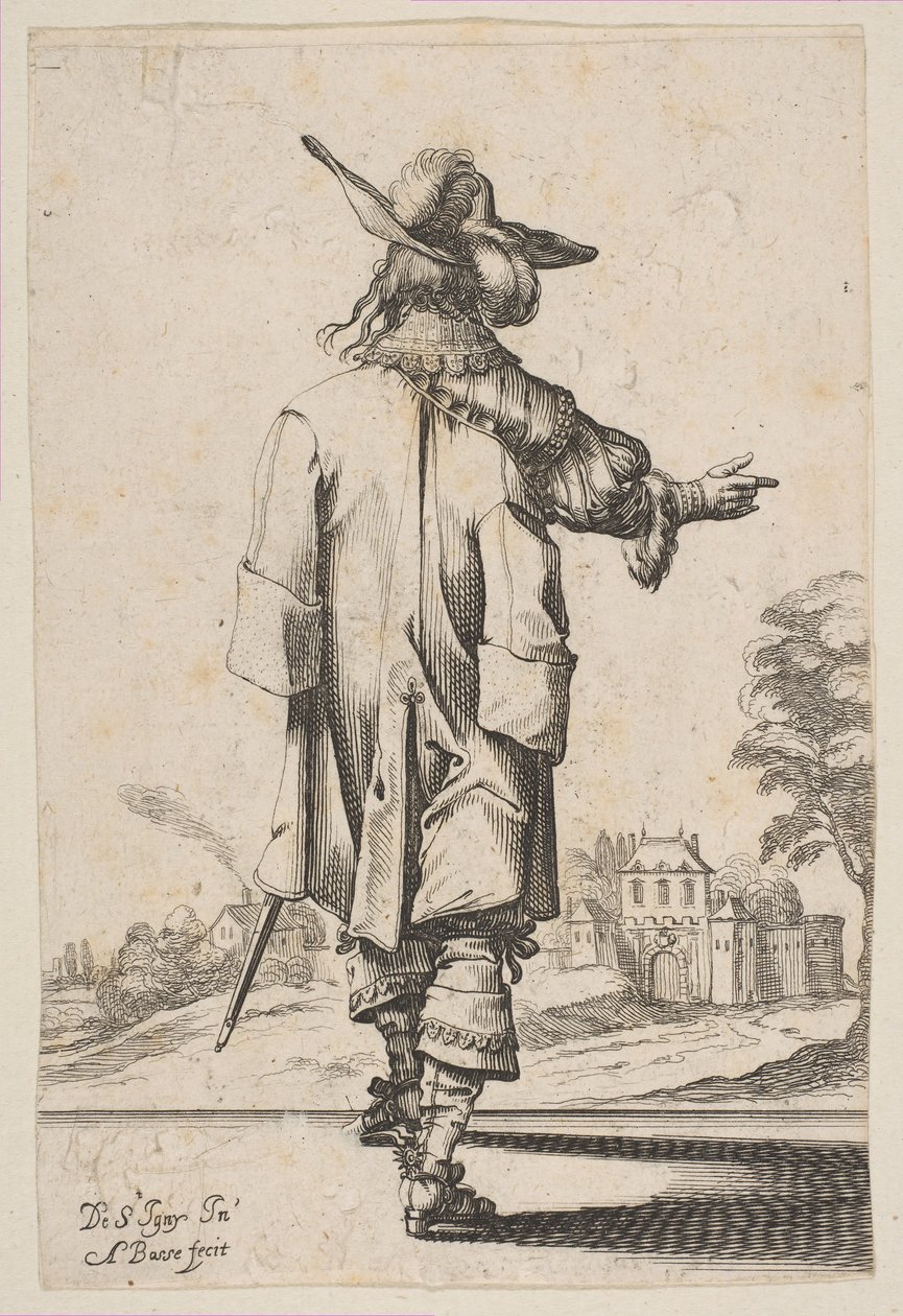 Gentleman nähtynä takaa kohti linnaa, 1629. tekijältä Abraham Bosse
