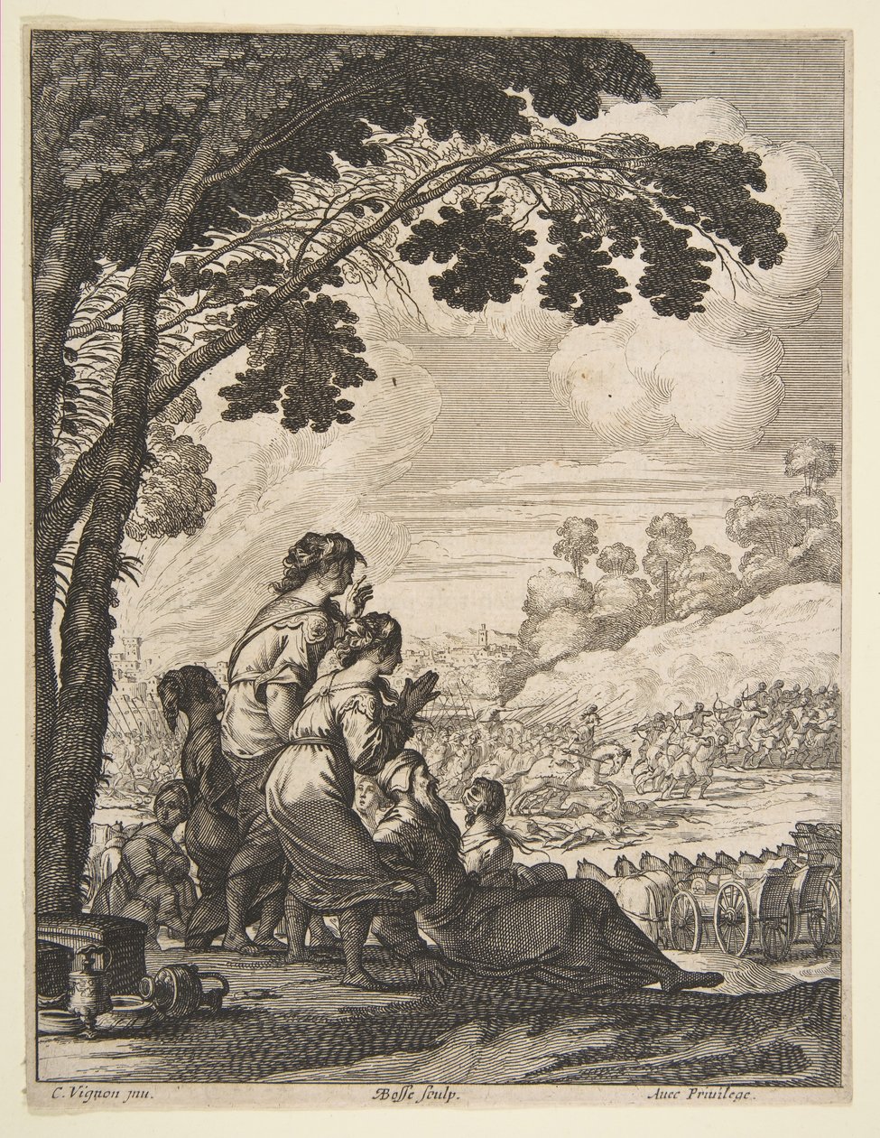 Desmarets de Saint-Sorlinin kuvitus LArianesta, Palamede hevosen selässä kohtaamisissa..., 1639. tekijältä Abraham Bosse