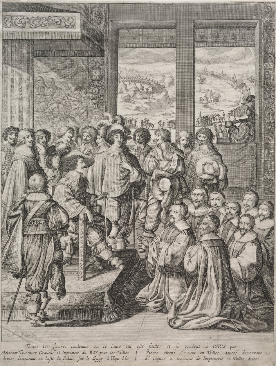 Ludvig XIII vastaanottaa tuomarien viran tekijältä Abraham Bosse