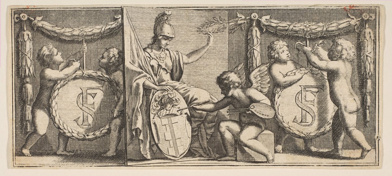 Minerva ja François Sublet de Noyersin käsivarret Geniun maalaama..., 1600-luvun puolivälistä loppupuolelle. tekijältä Abraham Bosse