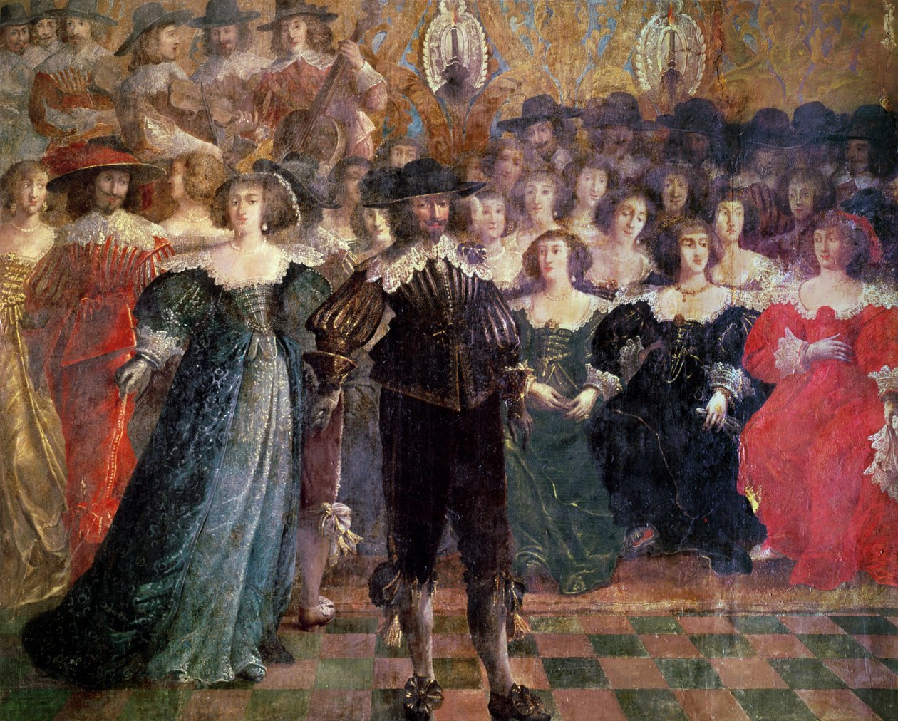 The Court Ball (seinämaalaus) (yksityiskohta) tekijältä Abraham Bosse