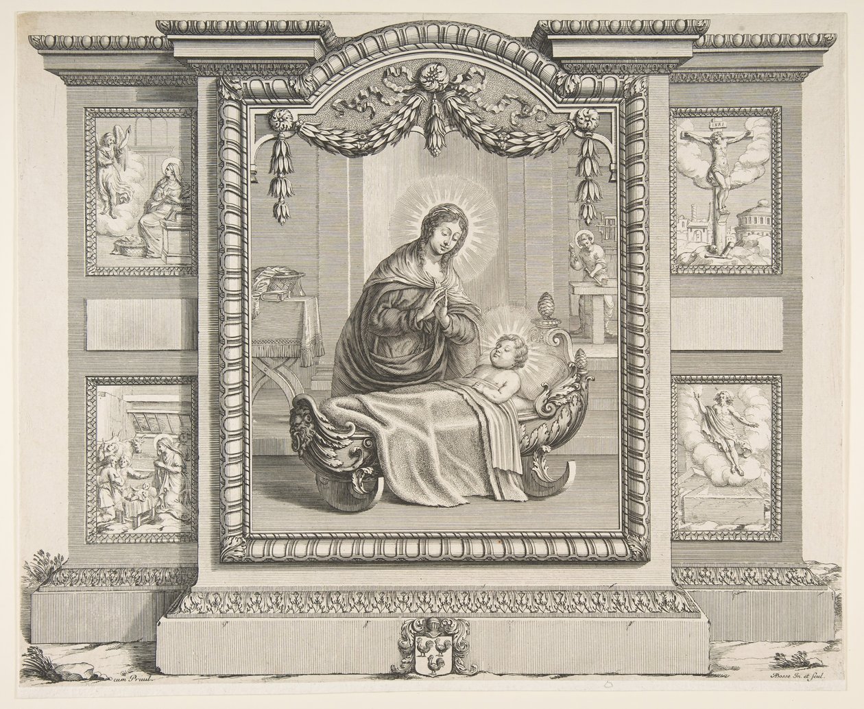 Syntymä ja ilmestyskohtaukset, Paimenten palvonta, Risti..., 1620-76. tekijältä Abraham Bosse