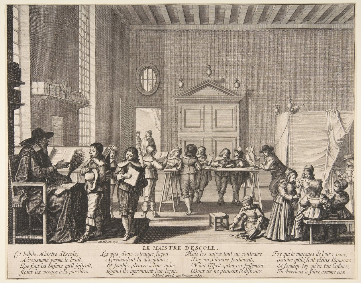 Koulumestari, n. 1635-38. tekijältä Abraham Bosse