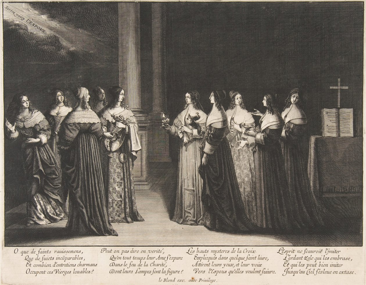 Viisaat neitsyet kieltäytyvät öljystä tyhmille neitsyille, n. 1635. tekijältä Abraham Bosse