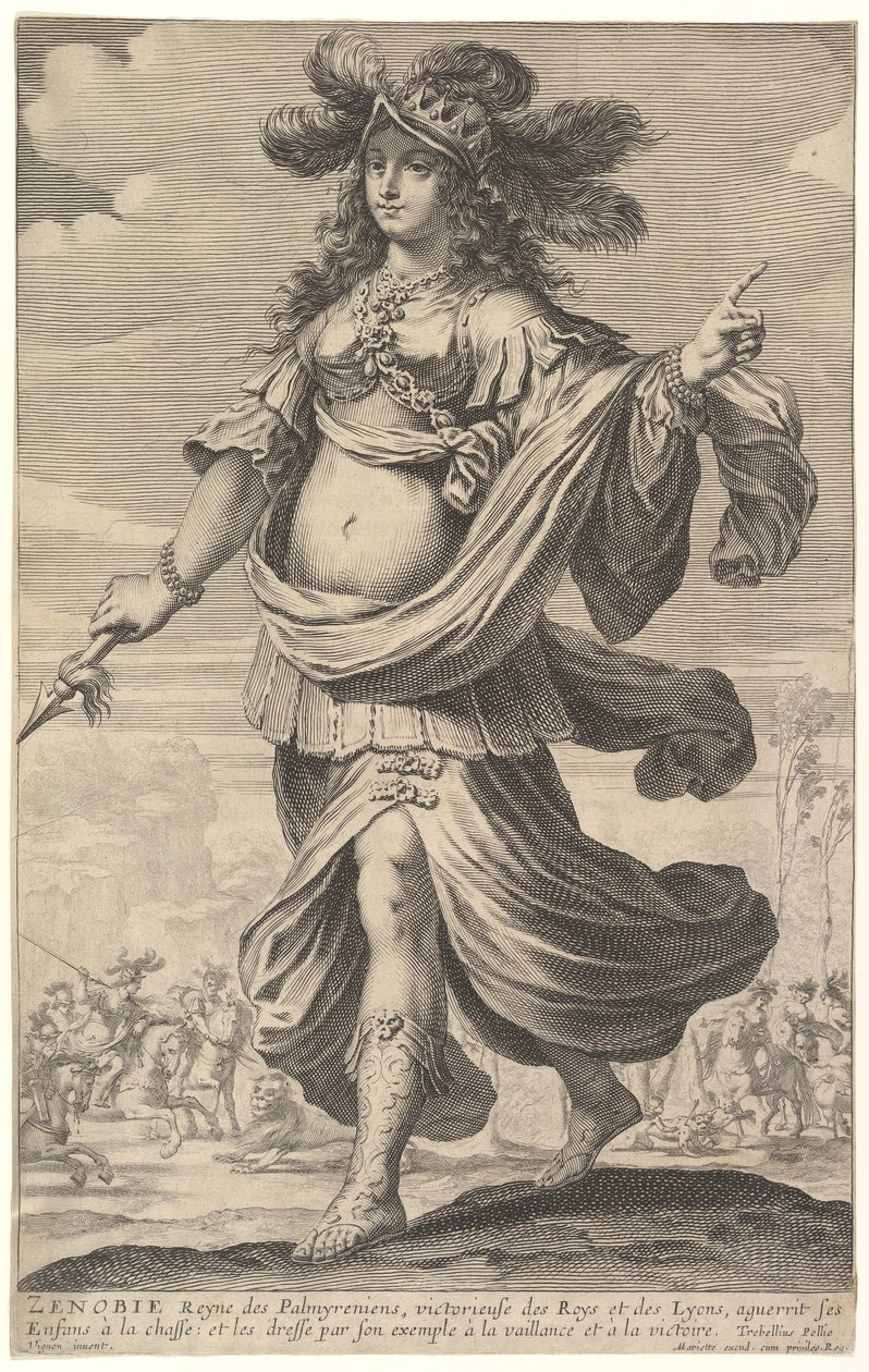 Zenobia, kuvitus Pierre Le Moynesista Vahvojen naisten galleria, n. 1647. tekijältä Abraham Bosse