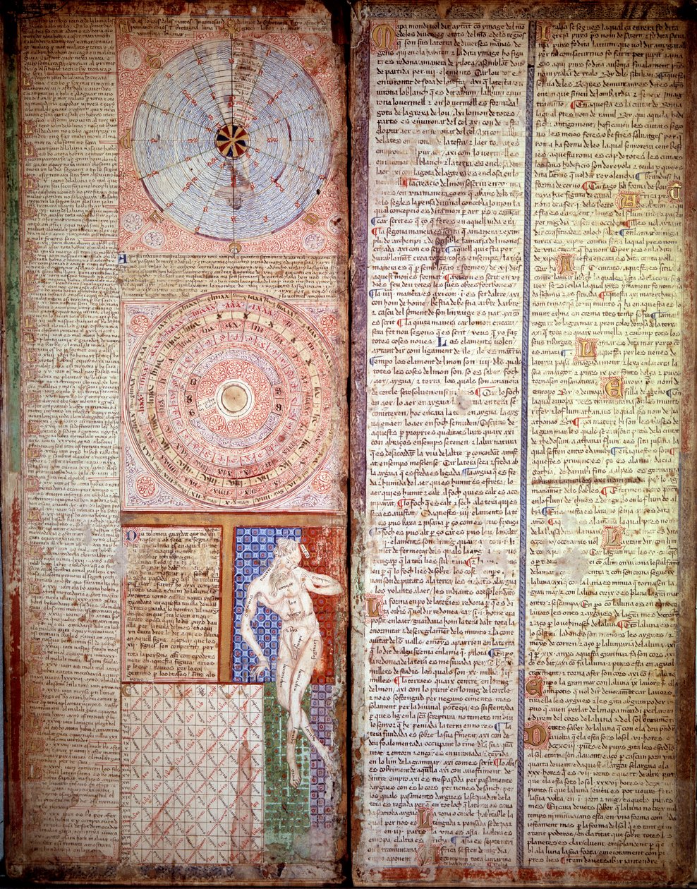 Astrologinen ja astronominen kaavio. Sivun poiminut Abraham Cresquesin (1325-1387) Katalonian atlas (Katalonialainen kartta) tekijältä Abraham Cresques