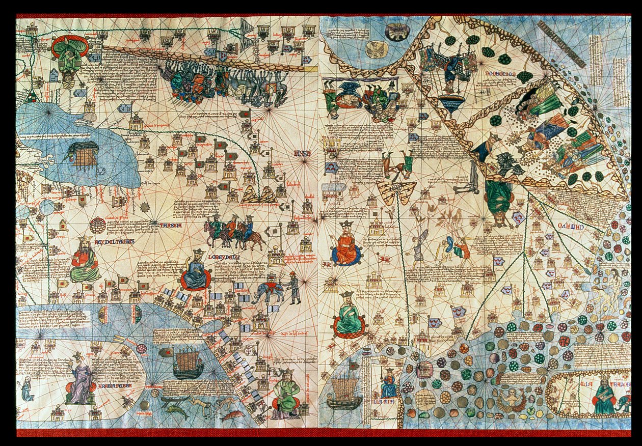Katalonian atlas,1375 (kartta) tekijältä Abraham & Cresques Jehuda (1360-1410) Cresques