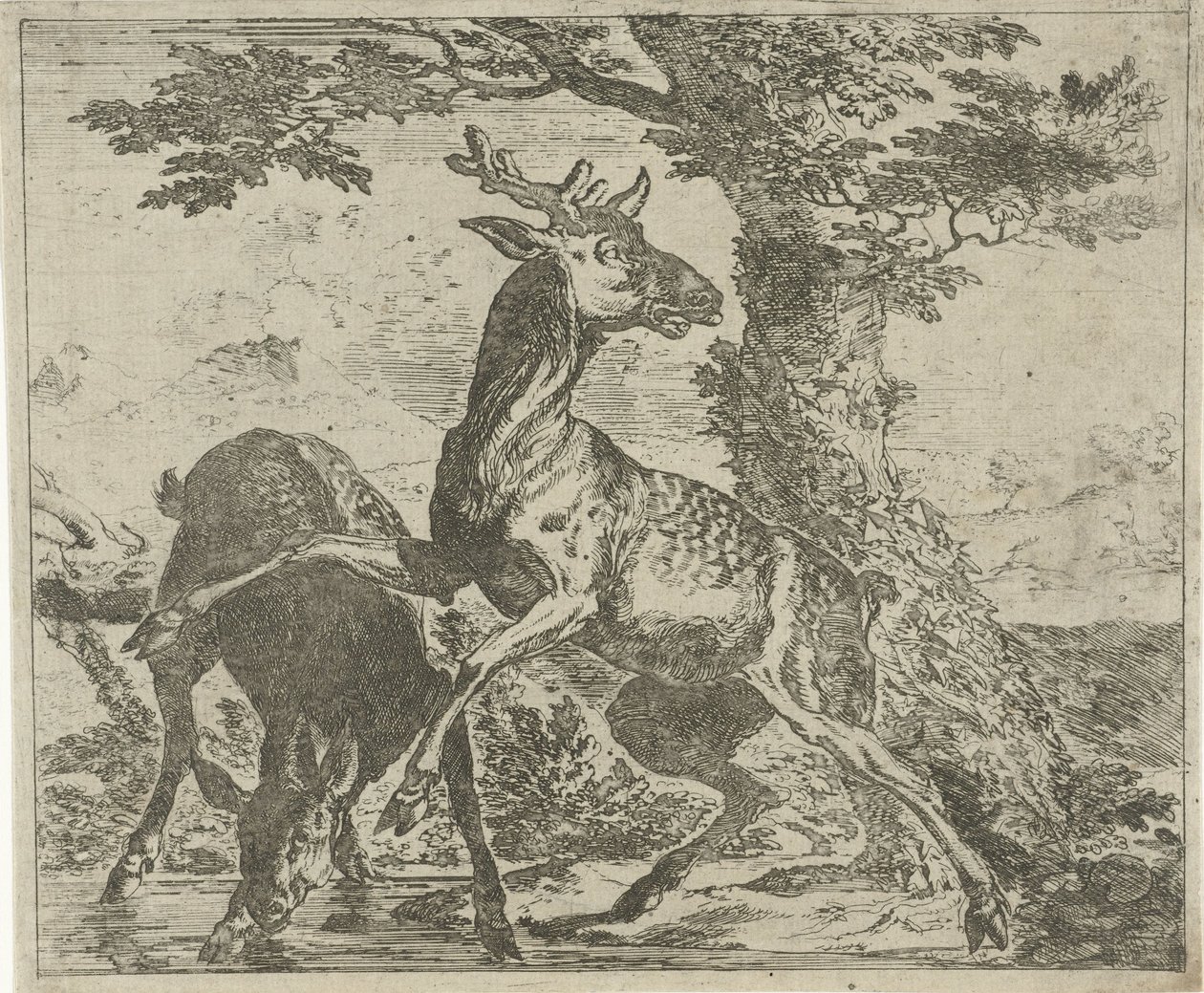 hätkähdyttävä peura Eri eläimet (sarjan nimi) tekijältä Abraham Danielsz. Hondius