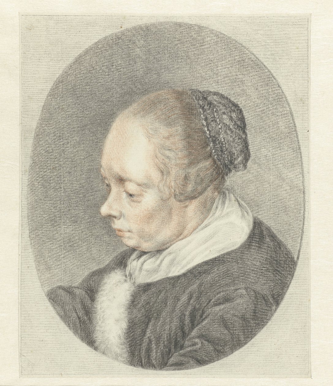 Spinster (yksityiskohta naisen päästä) tekijältä Abraham Delfos
