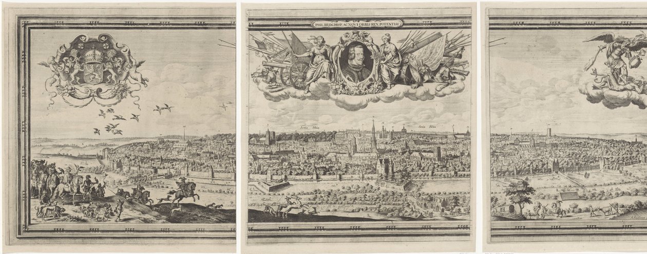 Gezicht op Brussel, standinge uit drie delen Bryssel, Brabantin jaloin kaupunki vuonna 1640 tekijältä Abraham Dircksz. Santvoort