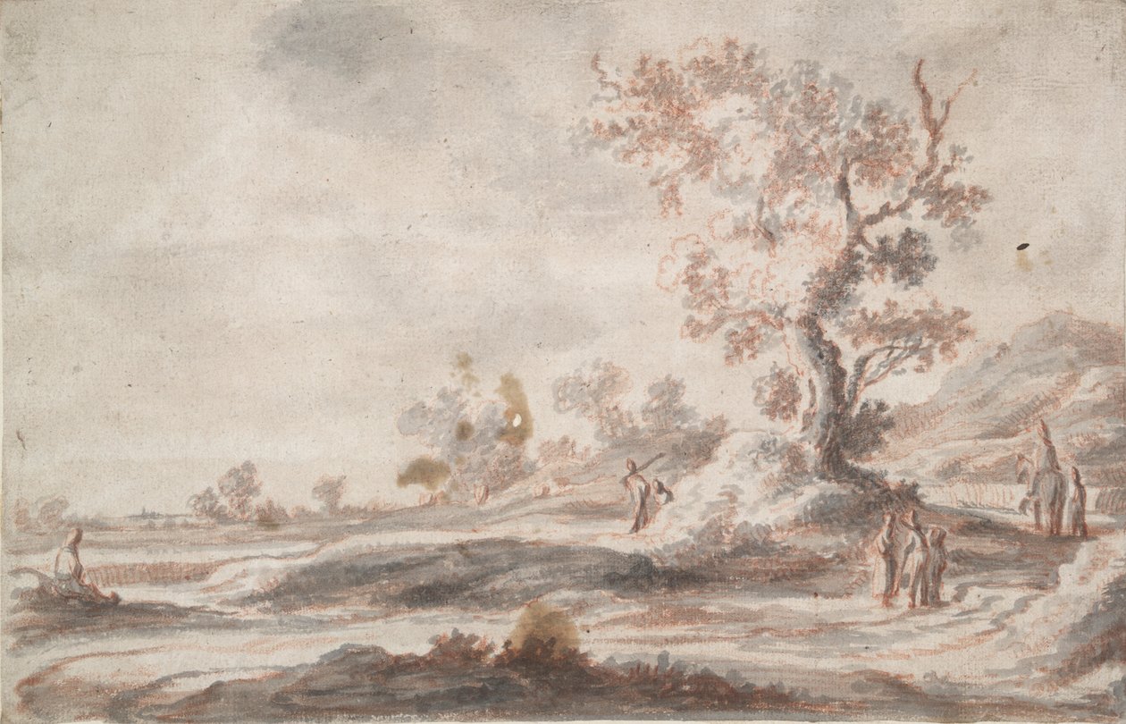 Maisema vanhalla puulla ja hahmoilla tekijältä Abraham Genoels