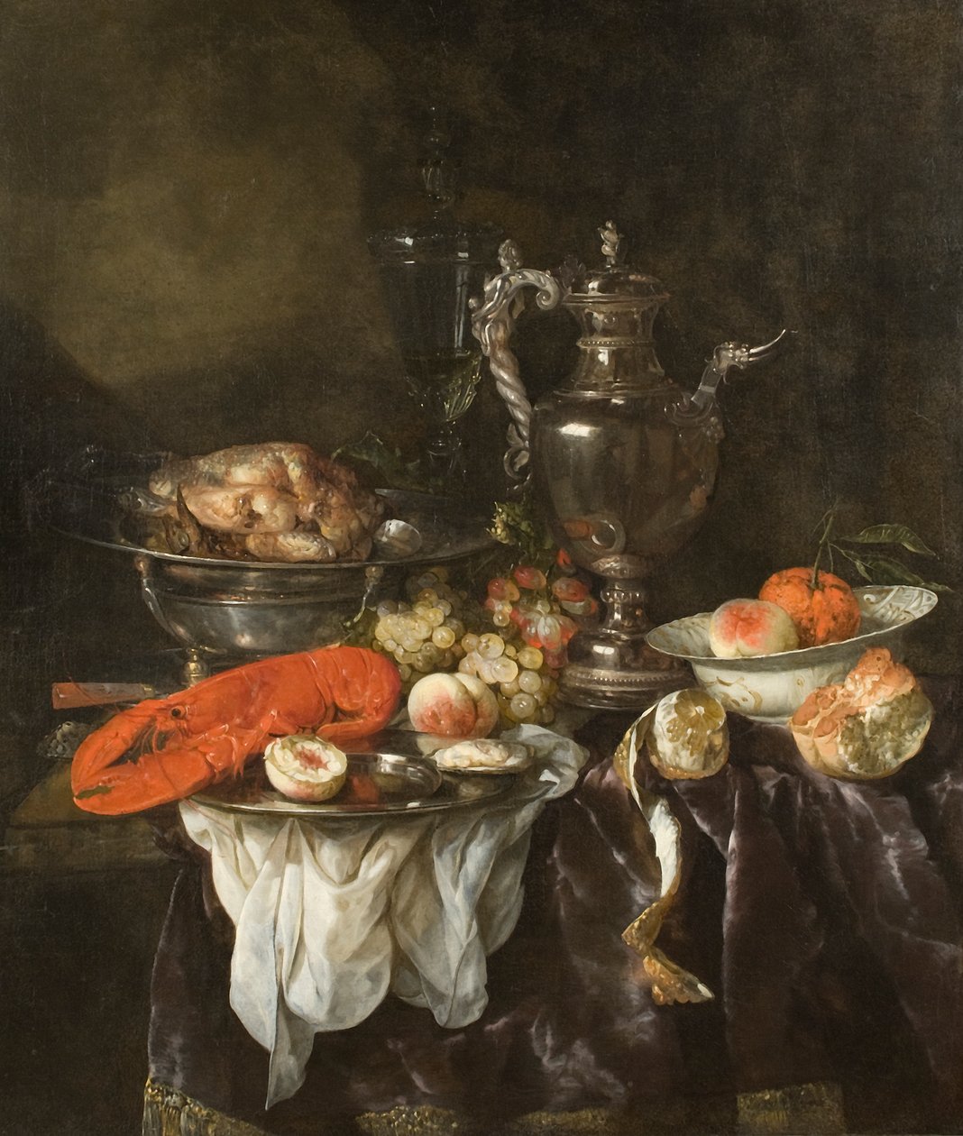Asetelma hummeri, hedelmä, hopea ja kiinalainen tavara, n. 1660 (öljy kankaalle) tekijältä Abraham Hendricksz van Beyeren