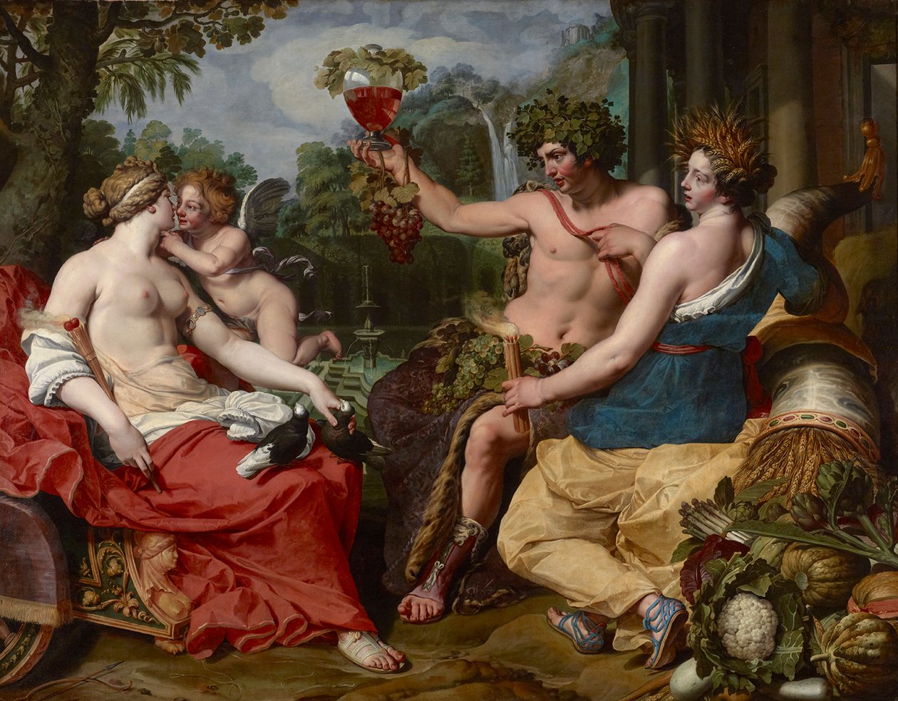 Ceres, Bacchus ja Venus, kirjoittanut Janssens, Abraham (noin 1573-1632). Öljy kankaalle tekijältä Abraham Janssens