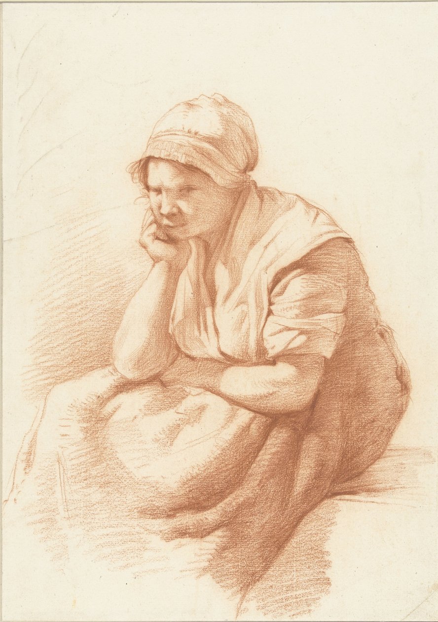 Estudo de uma mulher sentada com o braço sob a cabeça finlandês tekijältä Abraham Johannes Ruytenschildt