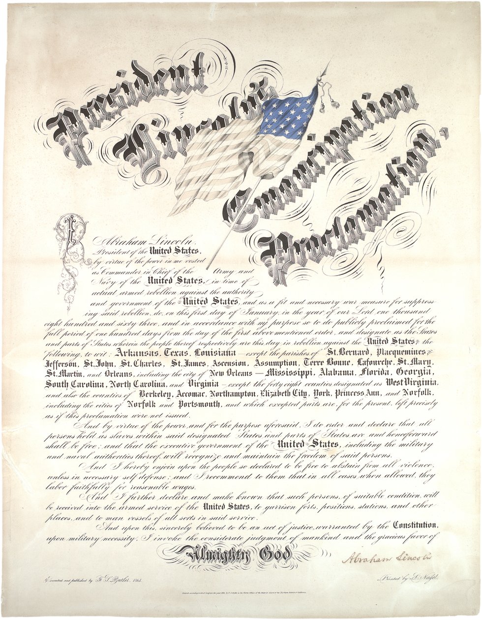 Presidentti Lincolnin vapautusjulistus, 1. tammikuuta 1863. tekijältä Abraham Lincoln