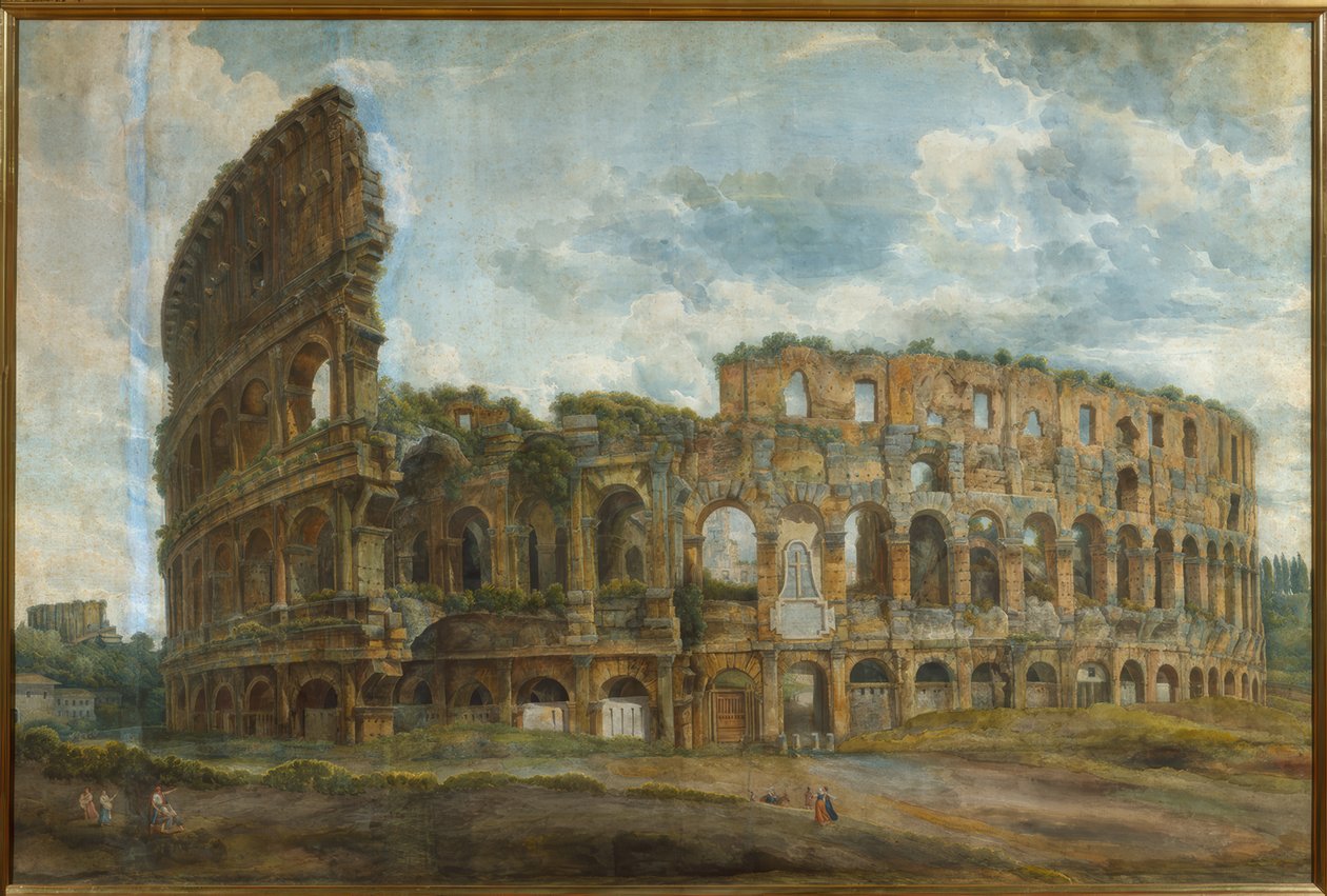 Colosseumin ulkokuva Roomassa tekijältä Abraham Louis Rodolphe Ducros