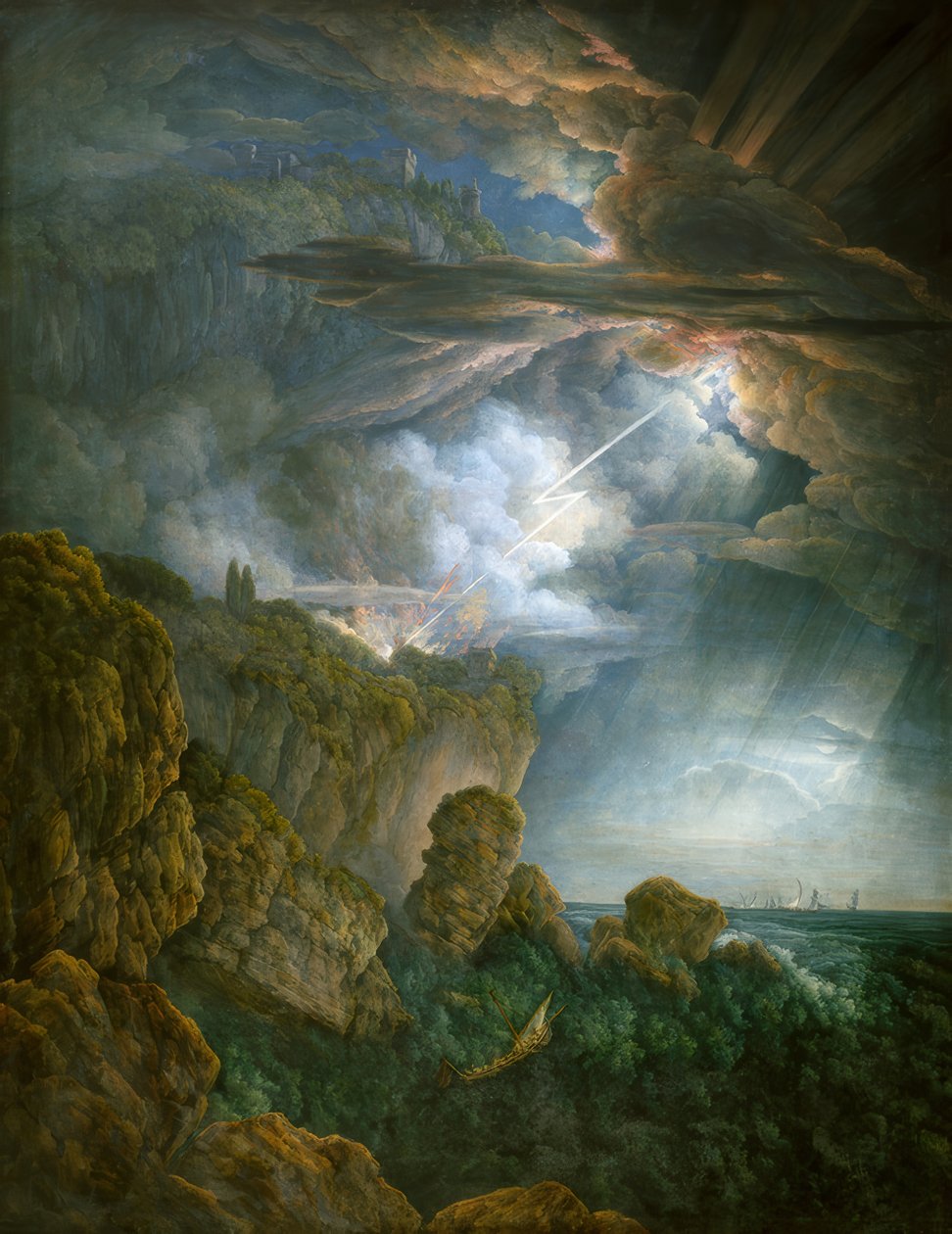 Yöllinen ukkosmyrsky Cefalùssa tekijältä Abraham Louis Rodolphe Ducros