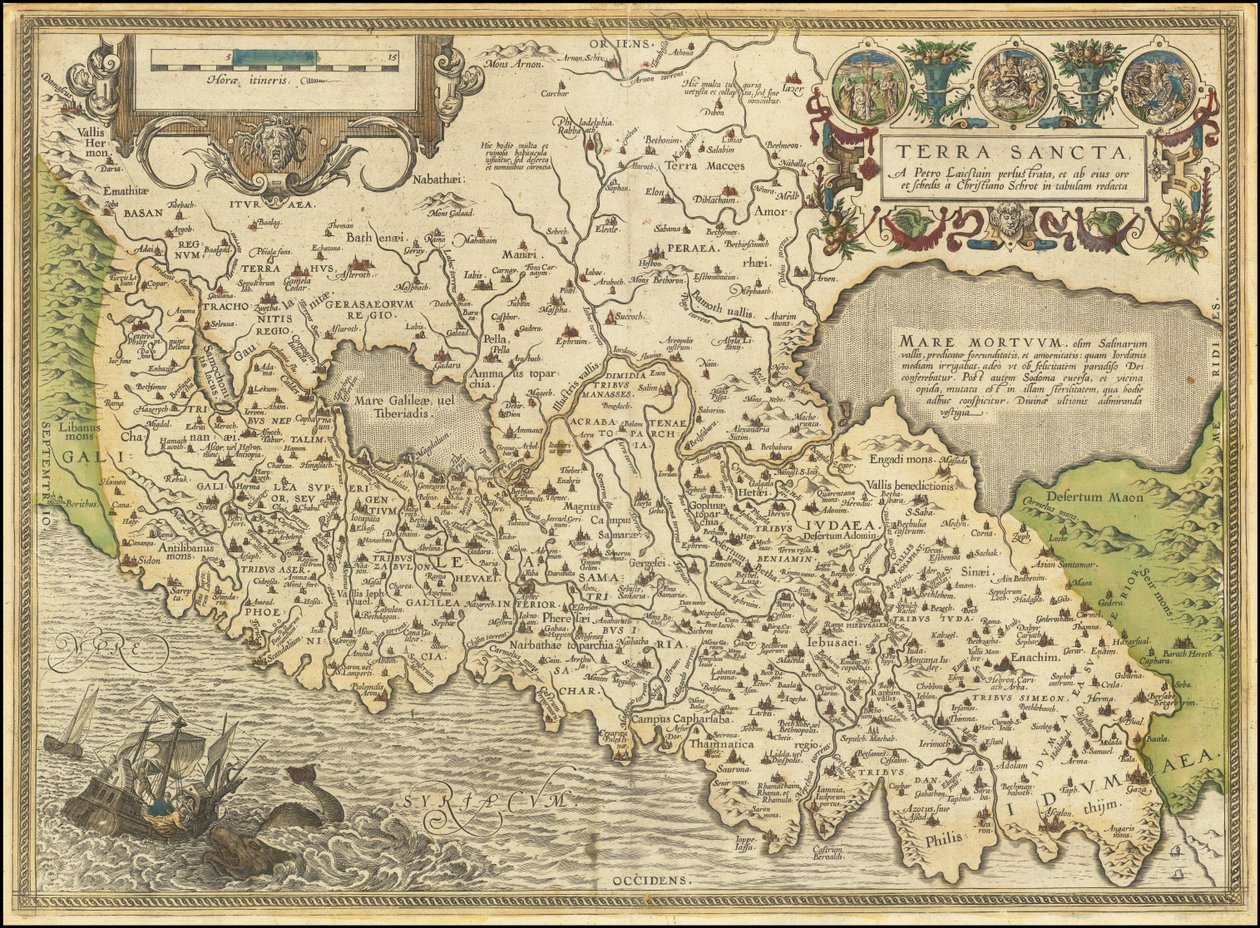 1584 kartta - Terra Sancta, a Petro Laicstain perlustrata, et ab eius ore et schedis a Christiano Schrot in tabulam redacta. tekijältä Abraham Ortelius