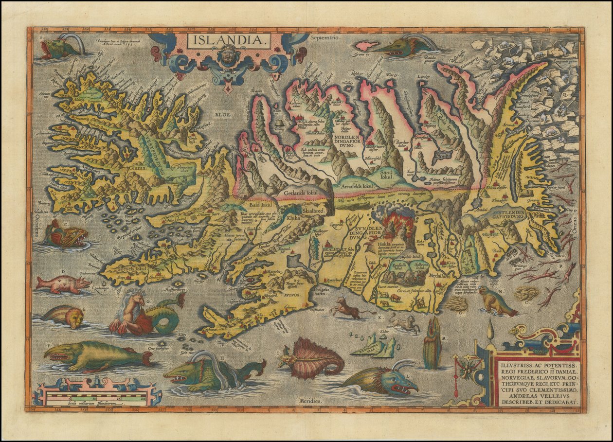 Abraham Orteliuksen laatima Islannin kartta vuodelta 1591. tekijältä Abraham Ortelius