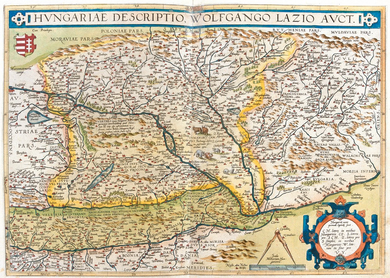 Itävalta, Slovenia, Bosnia ja Hertsegovina, Serbia, Romania, Tšekin tasavalta, Slovakia, Unkari, Länsi-Ukraina. tekijältä Abraham Ortelius