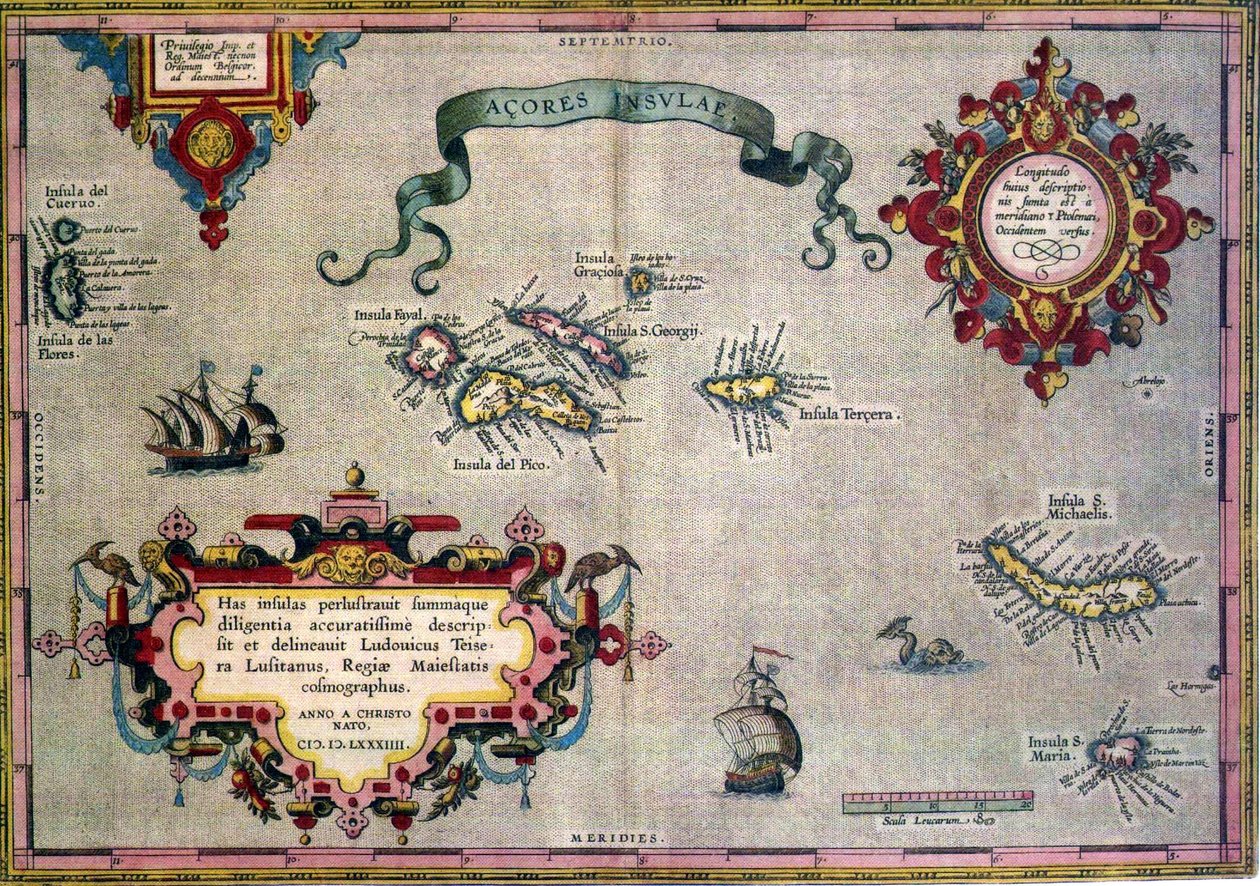 Azorien vanha kartta tekijältä Abraham Ortelius