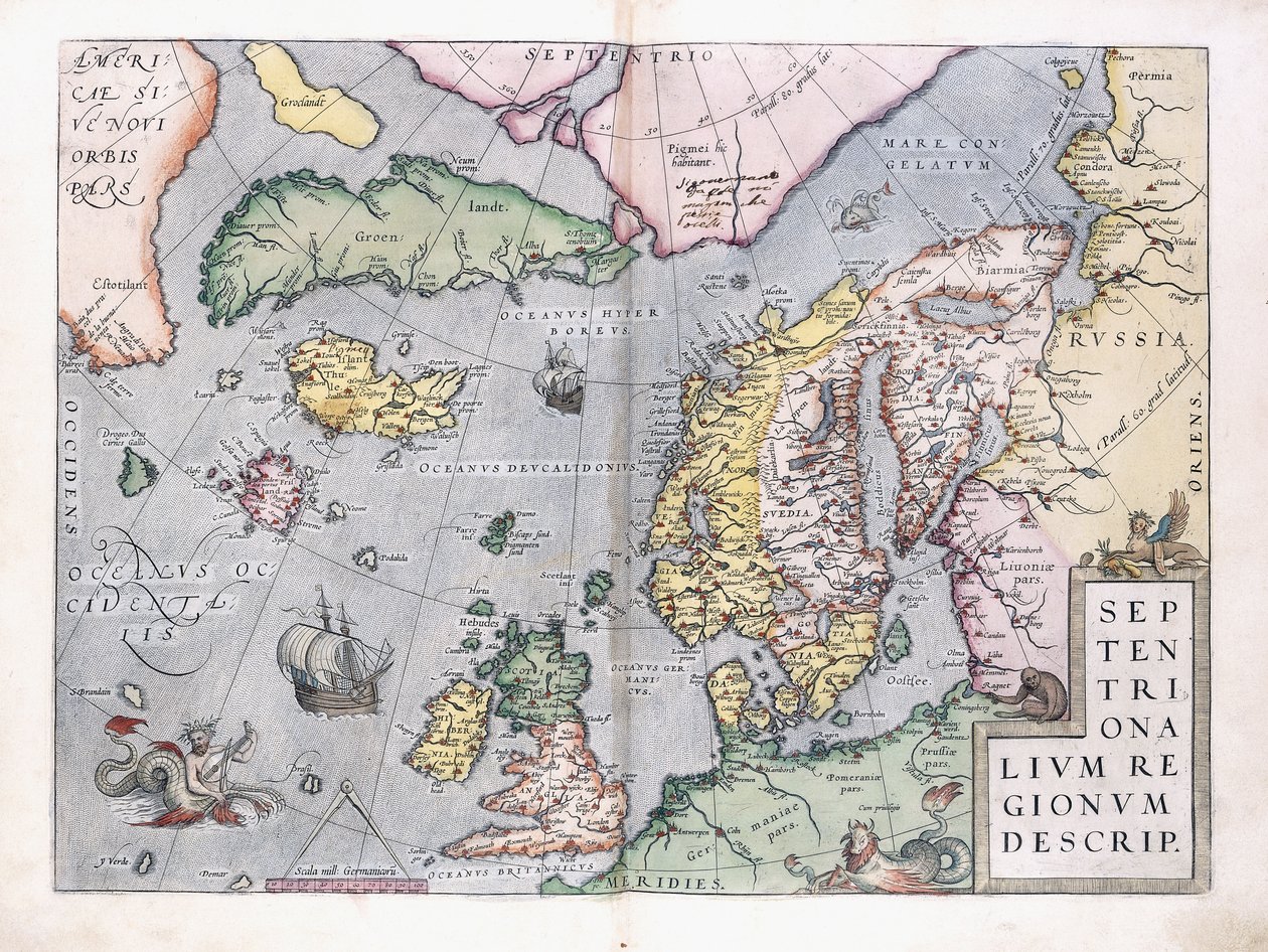 Kaksisivuinen Pohjois-Euroopan kartta, 1575 tekijältä Abraham Ortelius