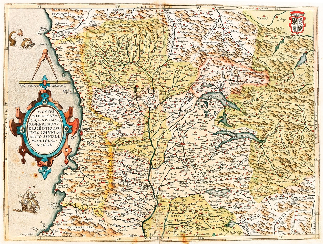 Ducatus Mediolanensis, Maailman rajat ja alueet Milanon herttuan maantieteellinen kartta Abraham Orteliuksen (Oertel, Ortell tai Ortel) "Theatrum Orbis Terrarumista" tekijältä Abraham Ortelius