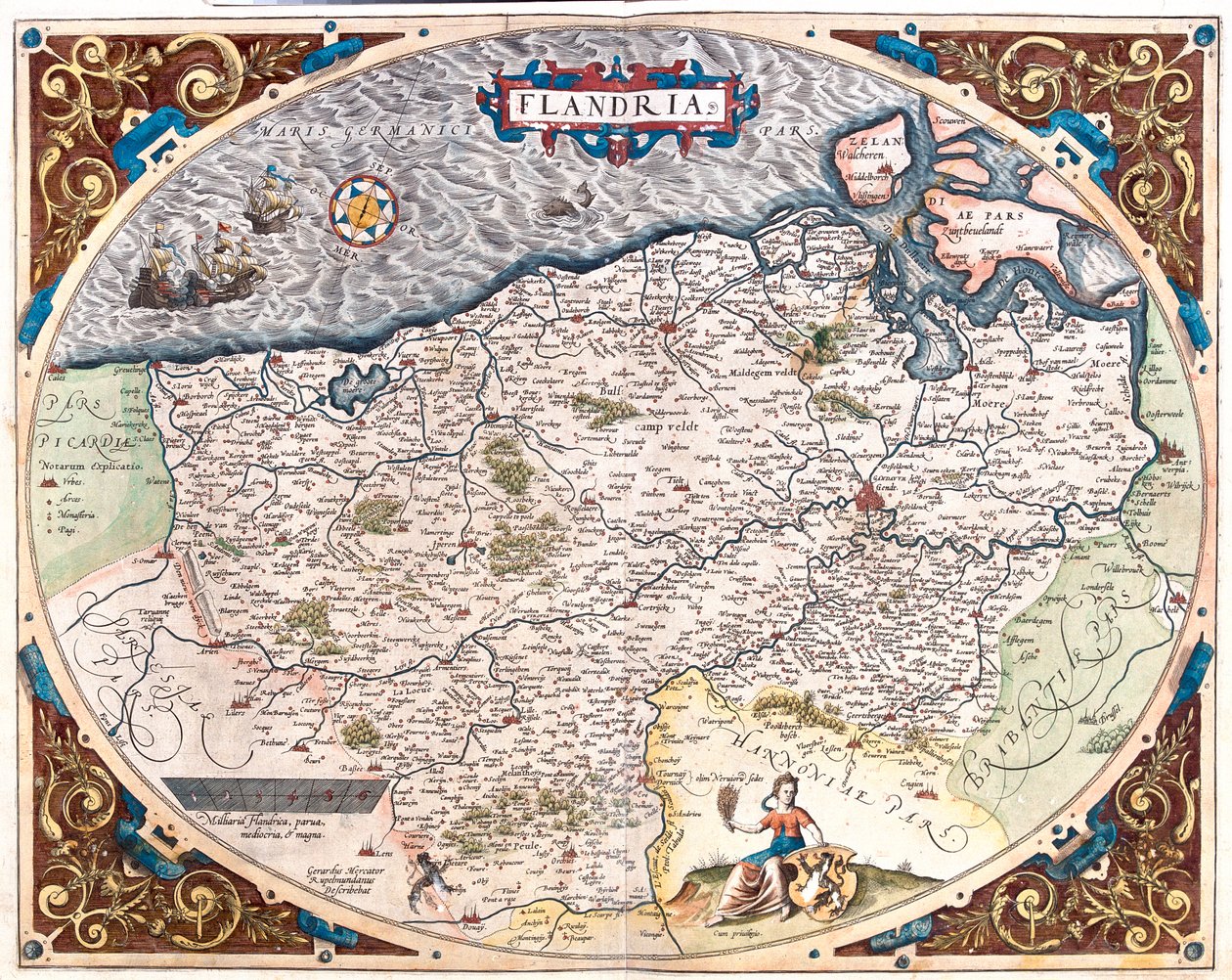 Ranska (alue: Nord-Pas de Calais), Belgia (alue: Flanderi, Pohjois-Vallonia), Alankomaat (maakunta: Zeeland). tekijältä Abraham Ortelius