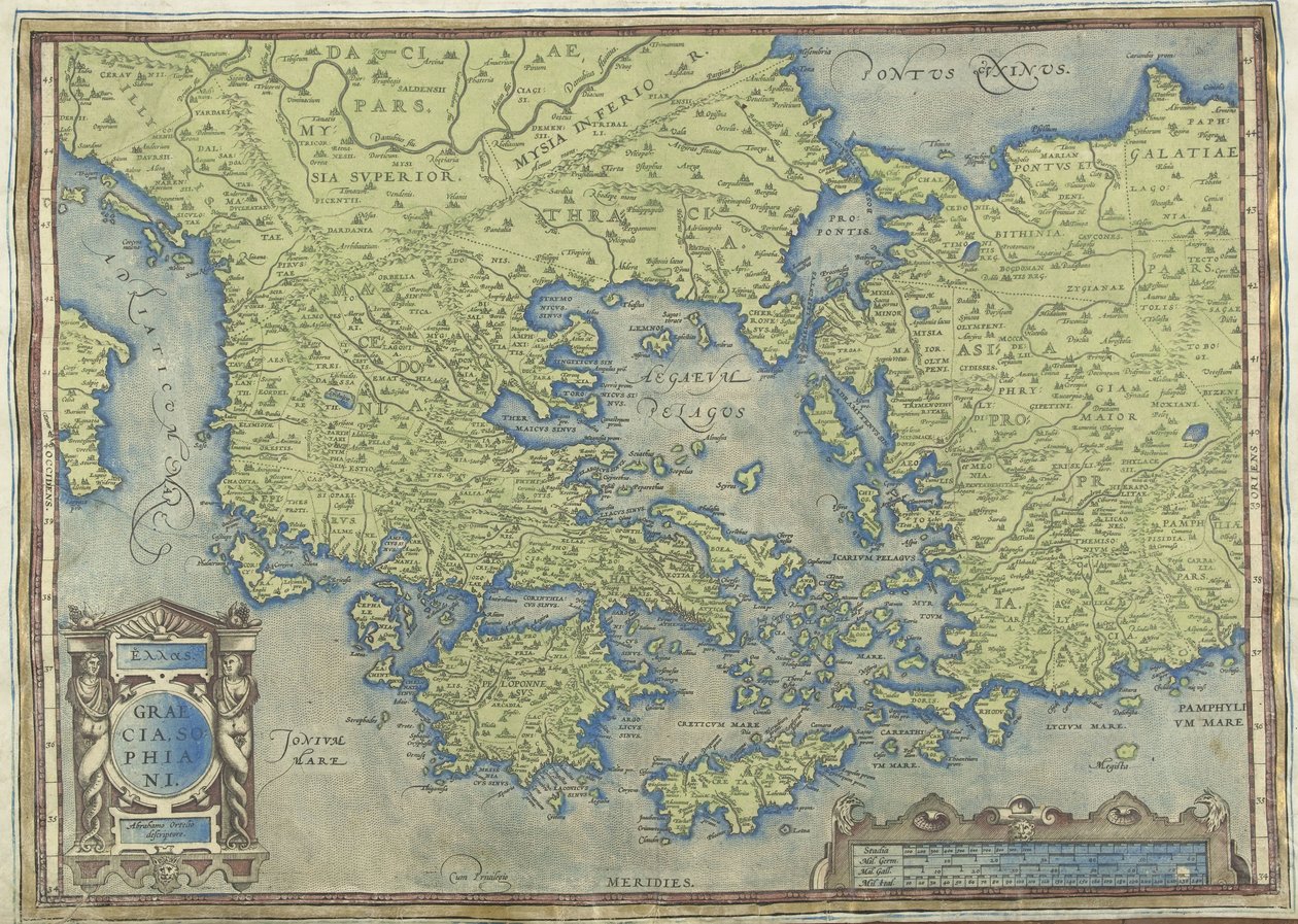 Kreikan kartta Graecia, Sophiani (otsikko esineessä) tekijältä Abraham Ortelius