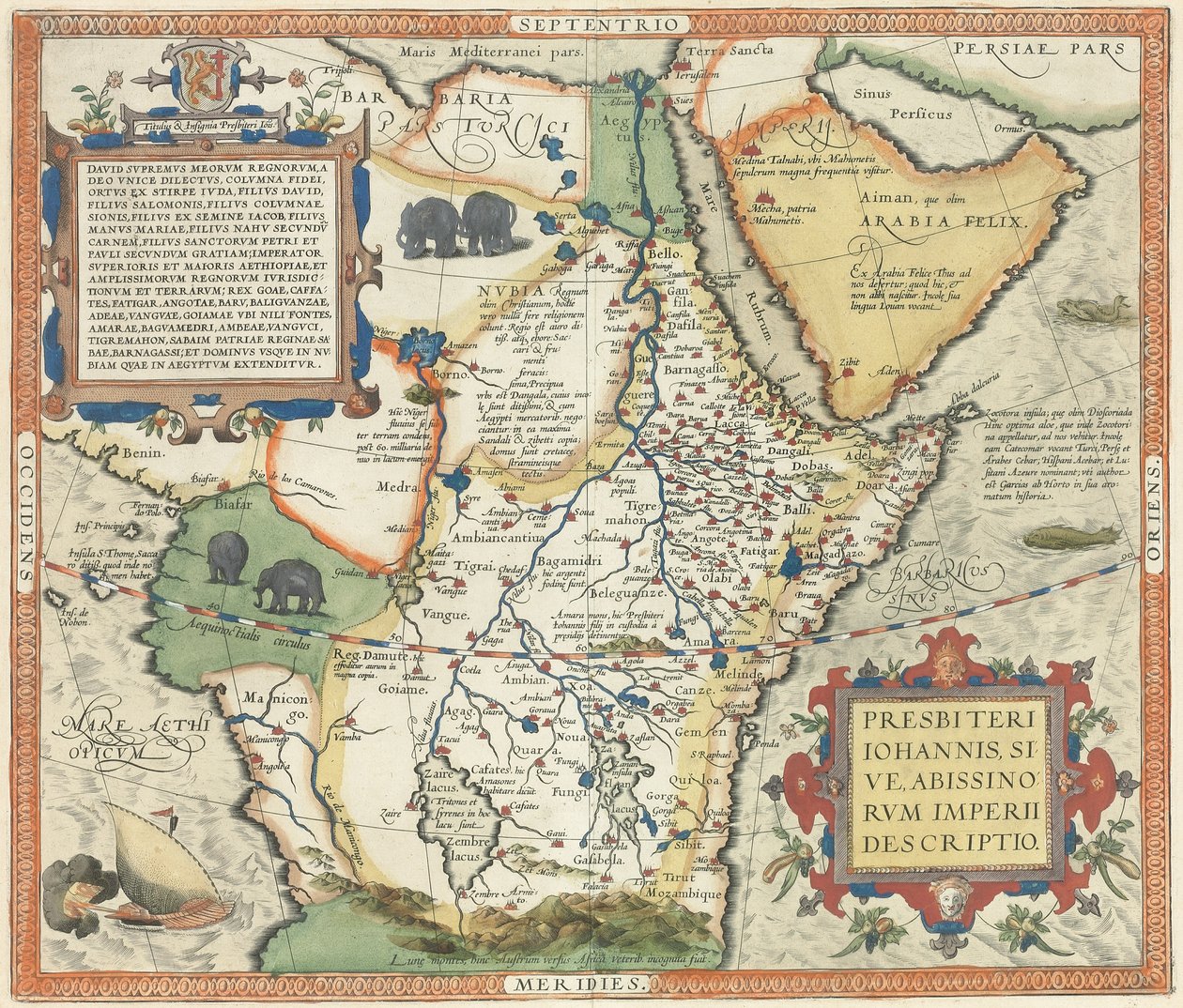 Afrikan ja Arabian niemimaan kartta, tekijältä Abraham Ortelius