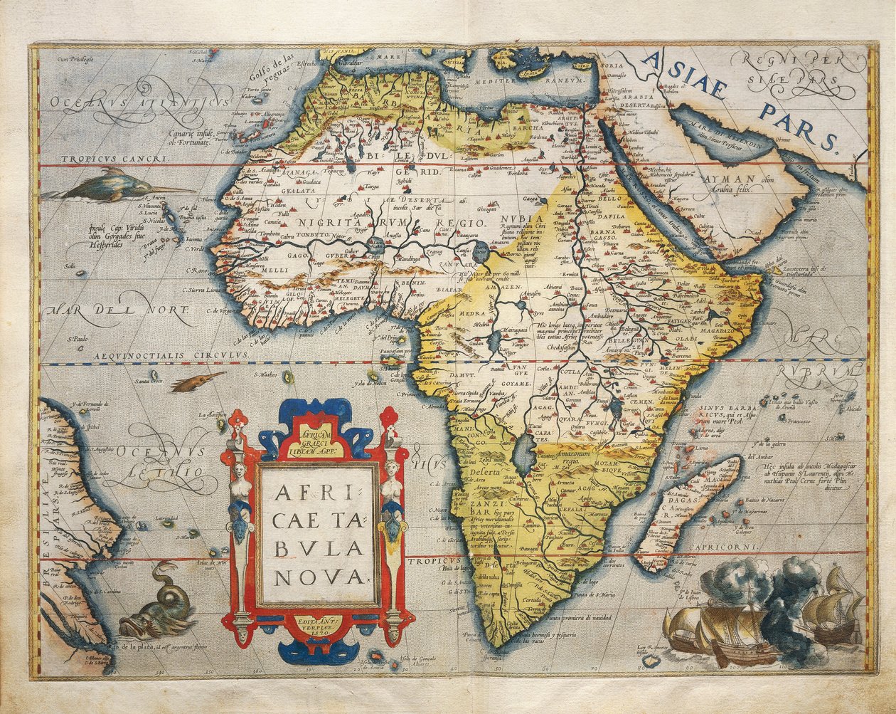 Afrikan kartta, Abraham Orteliuksen Theatrum Orbis Terrarumilta tekijältä Abraham Ortelius
