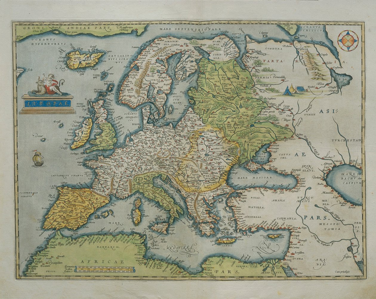 Euroopan kartta, Abraham Orteliuksen Theatrum Orbis Terrarumilta tekijältä Abraham Ortelius