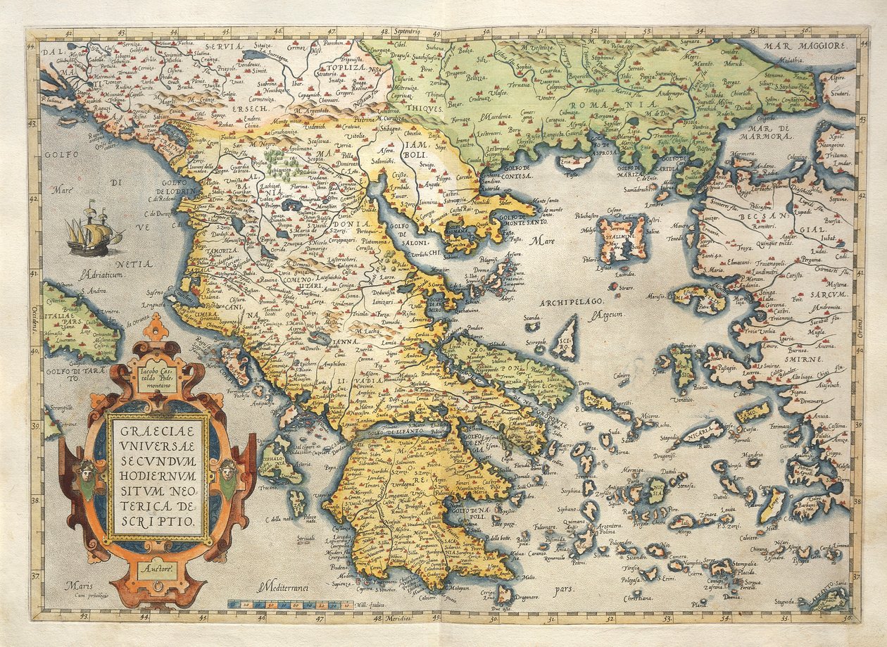 Kreikan kartta, Abraham Orteliuksen Theatrum Orbis Terrarumilta tekijältä Abraham Ortelius