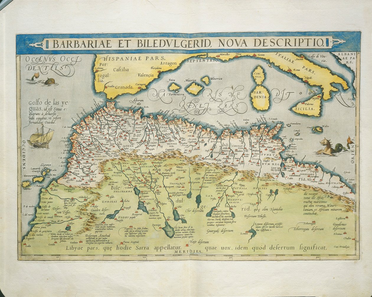 Pohjois-Afrikan kartta, Abraham Orteliuksen Theatrum Orbis Terrarumilta tekijältä Abraham Ortelius