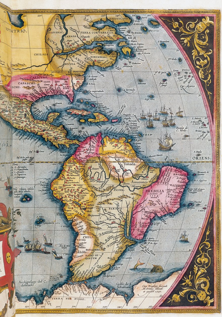 Etelä-Amerikan kartta, kirjoittanut Abraham Ortelius tekijältä Abraham Ortelius