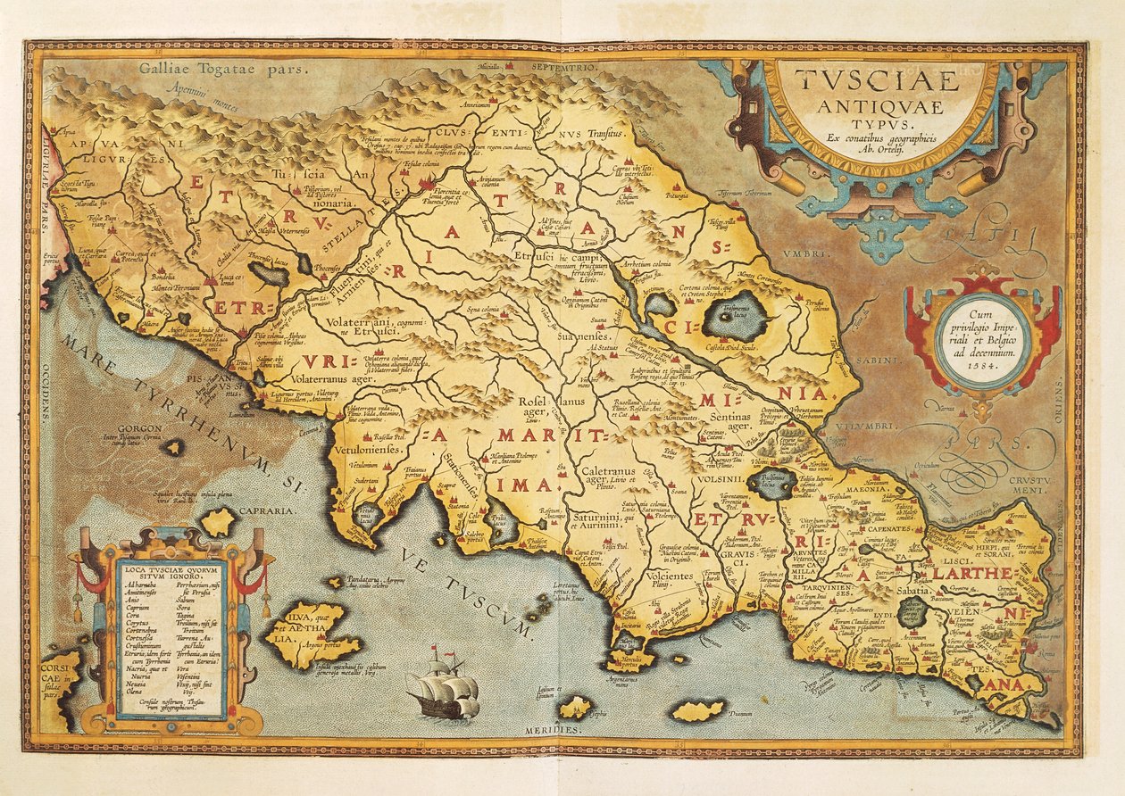 Toscanan kartta Theatrum Orbis Terrarumilta, kirjoittanut Abraham Ortelius tekijältä Abraham Ortelius
