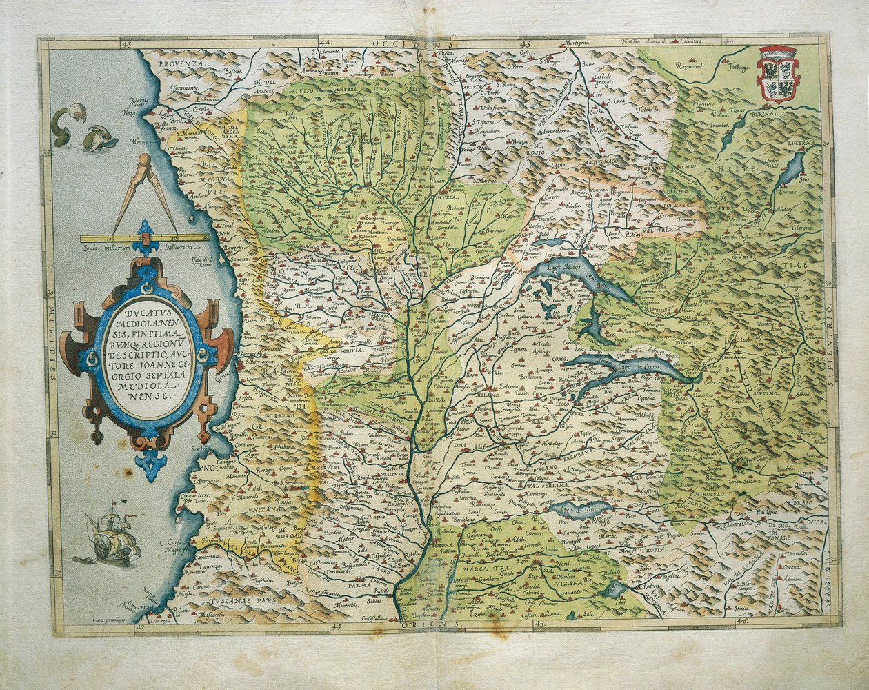 Italian Milanon herttuakunnan kartta Abraham Orteliuksen Theatrum Orbis Terrarumilta tekijältä Abraham Ortelius