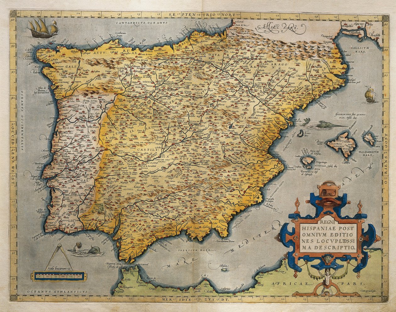 Iberian niemimaan kartta, Abraham Orteliuksen Theatrum Orbis Terrarumilta tekijältä Abraham Ortelius
