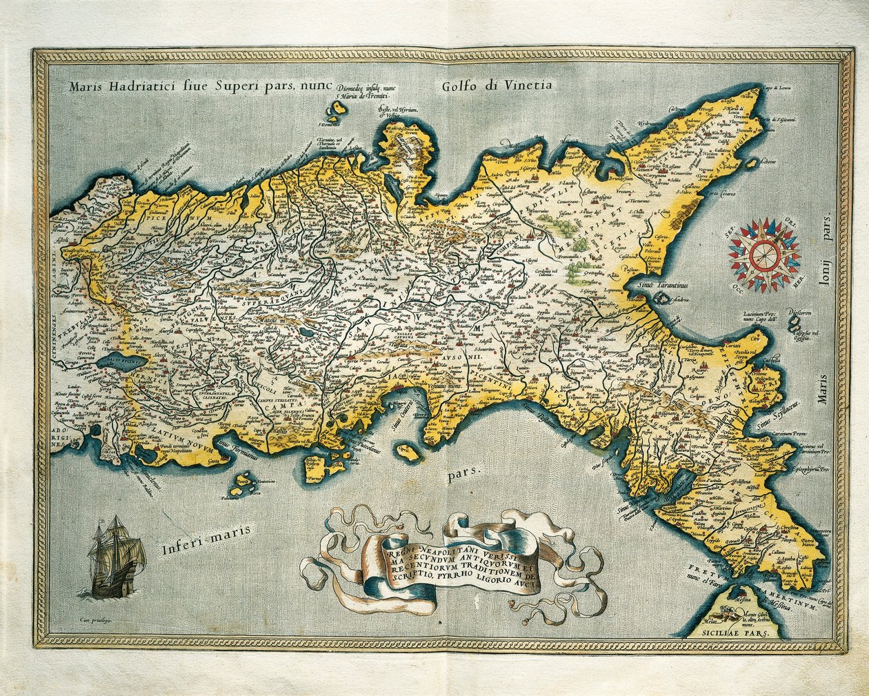 Italian Napolin kuningaskunnan kartta Theatrum Orbis Terrarumilta, kirjoittanut Abraham Ortelius tekijältä Abraham Ortelius
