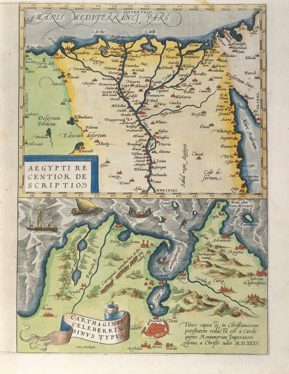 Kartta Niilin suistosta ja muinaisesta Karthagosta, Abraham Orteliuksen Theater Orbis Terrarumilta tekijältä Abraham Ortelius