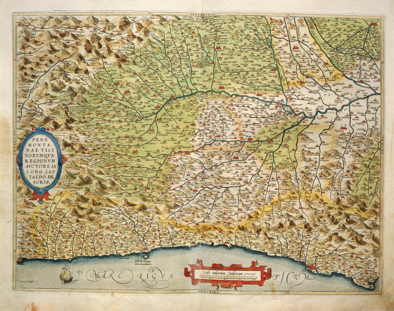 Italian Piemonten alueen kartta Theatrum Orbis Terrarumilta, kirjoittanut Abraham Ortelius tekijältä Abraham Ortelius