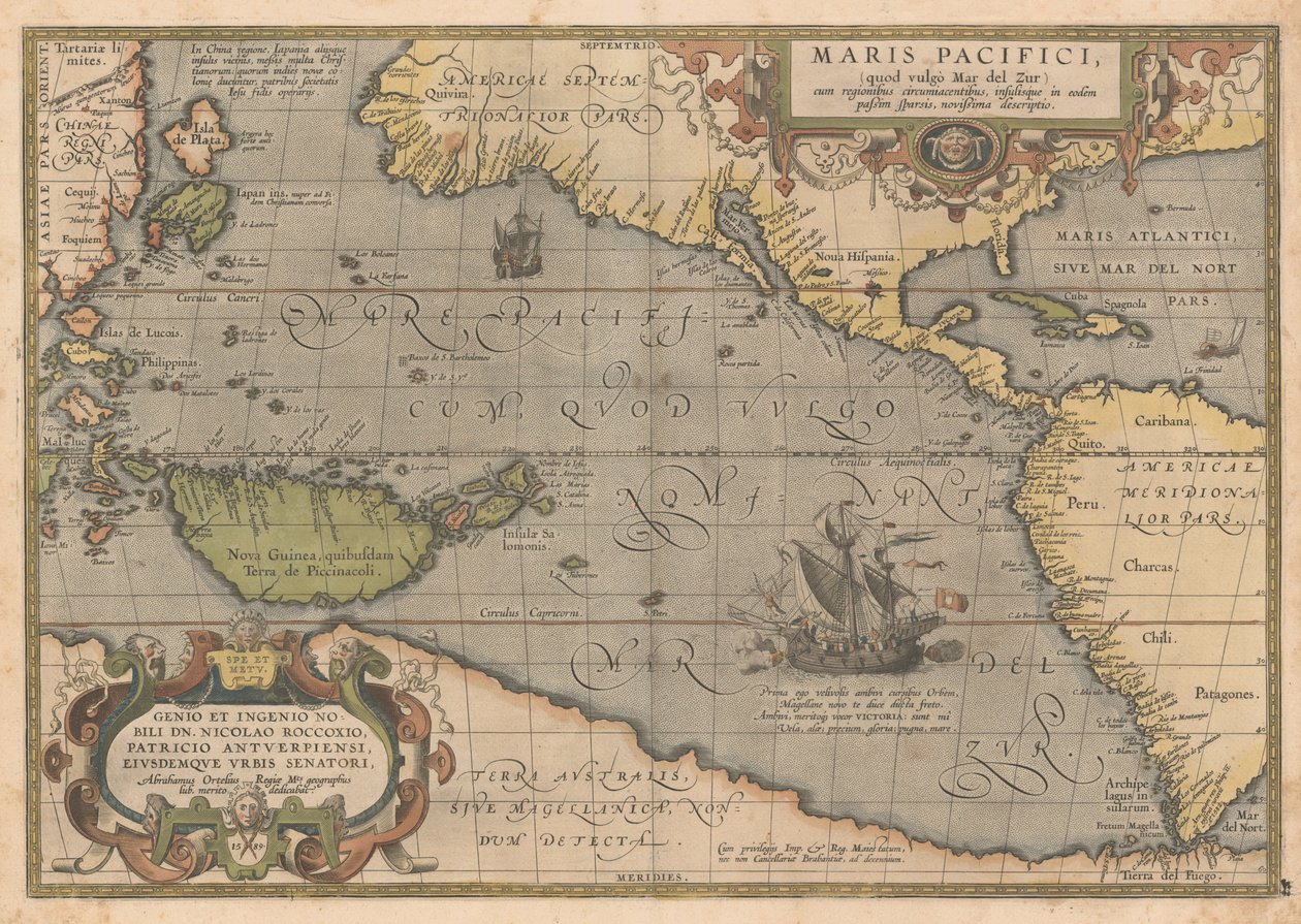 Sea of ​​the Pacific Theatre of the World, 1595 tekijältä Abraham Ortelius