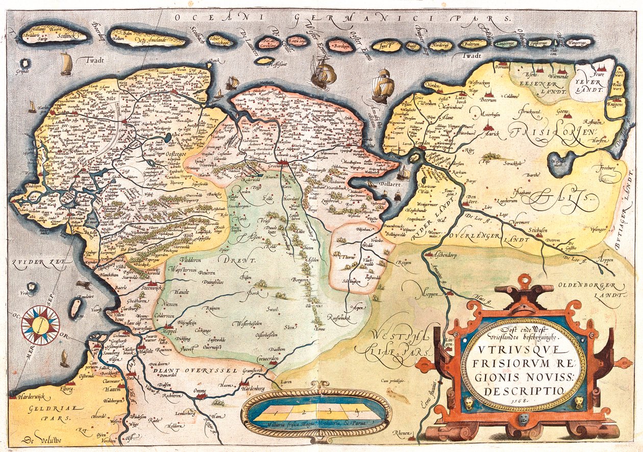 Alankomaat (maakunnat: Overijssel, Flevoland, Drenthe, Friesland, Groningen), Saksa (osavaltiot: Niedersachsen, Nordrhein-Westfalen). tekijältä Abraham Ortelius