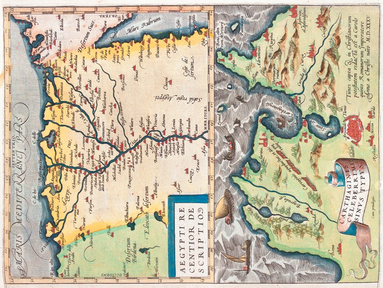 Koillis-Egypti, Tunis, Egypti, Tunisia tekijältä Abraham Ortelius