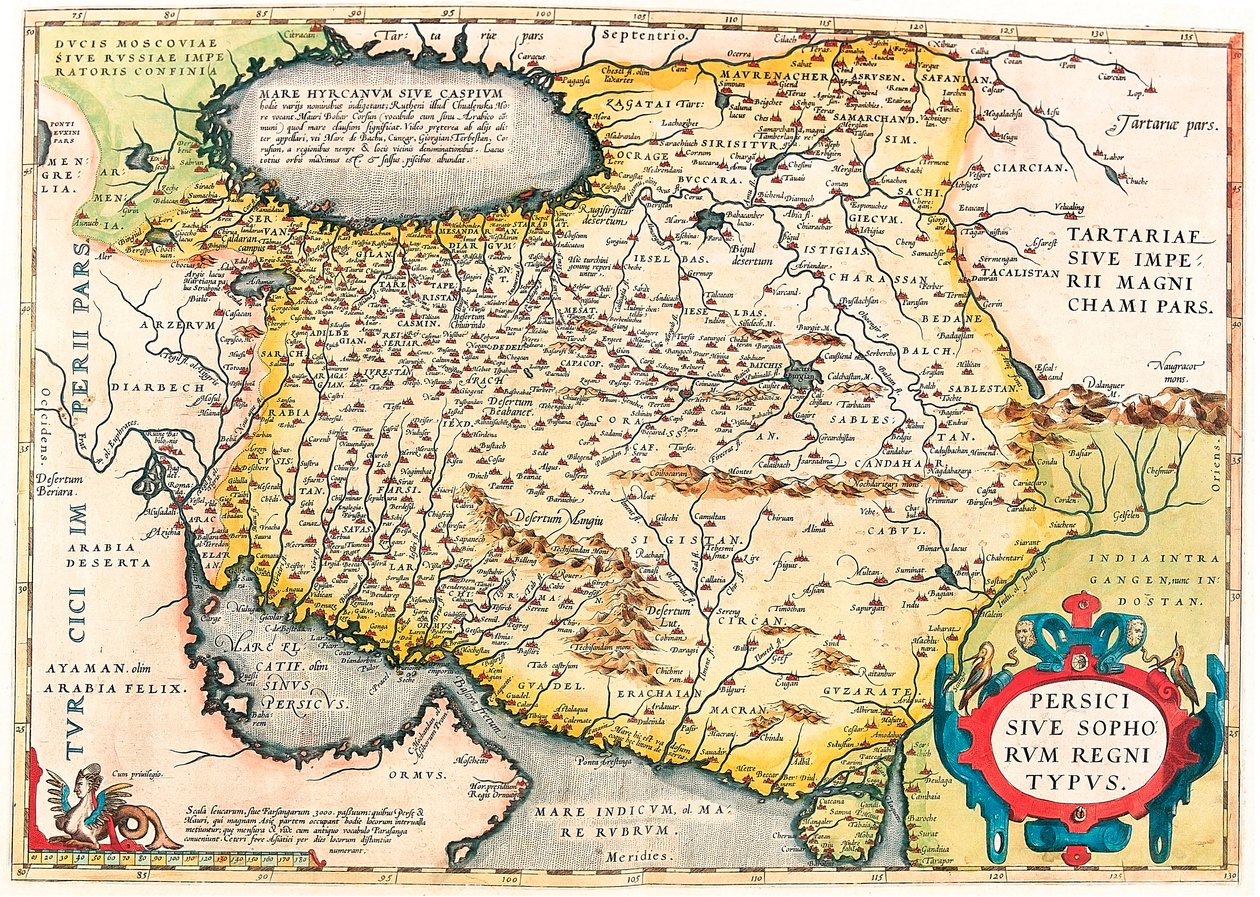 Arabian niemimaan alueen maantieteellinen kartta Abraham Orteliuksen (Oertel, Ortell tai Ortel) "Theatrum Orbis Terrarumista" tekijältä Abraham Ortelius