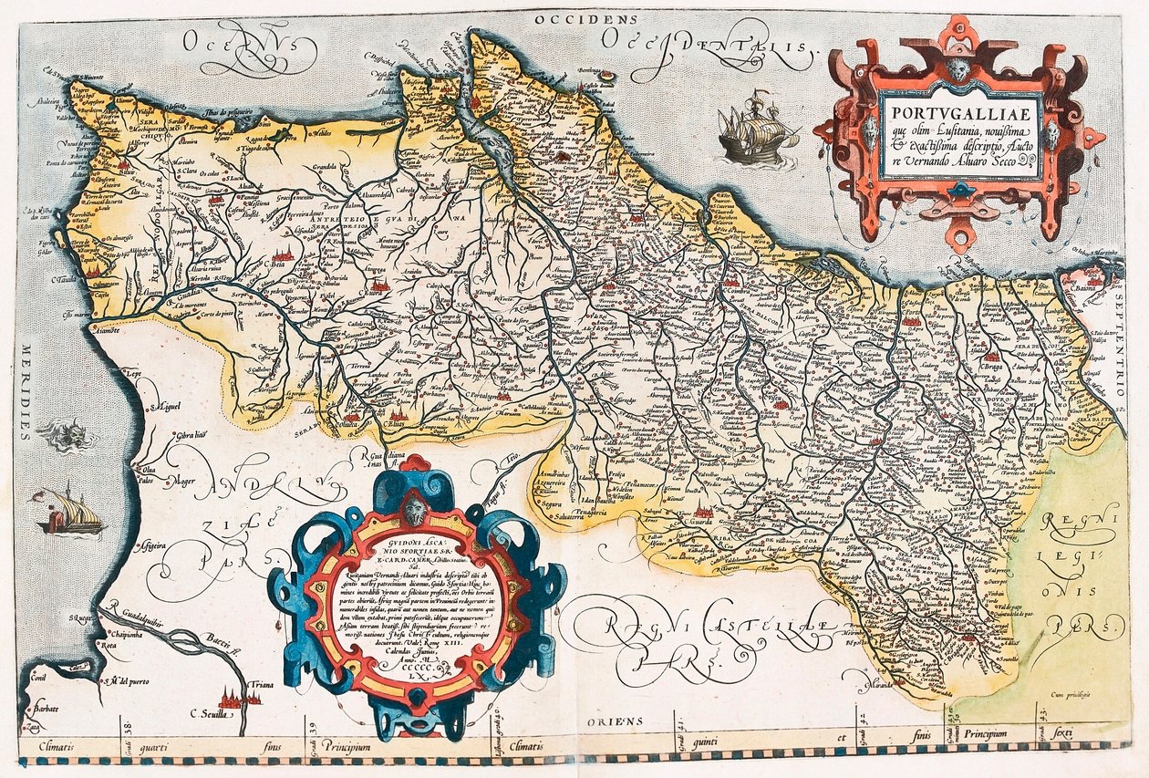 Portugalin alueen kartta Abraham Orteliuksen (Oertel, Ortell tai Ortel) "Theatrum Orbis Terrarumista". tekijältä Abraham Ortelius