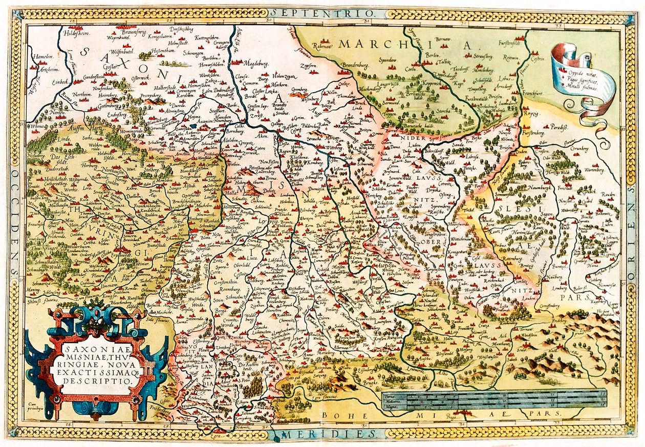 Kartta Saksin, Thüringenin alueesta Saksassa Abraham Orteliuksen (Oertel, Ortell tai Ortel) "Theatrum Orbis Terrarumista" tekijältä Abraham Ortelius